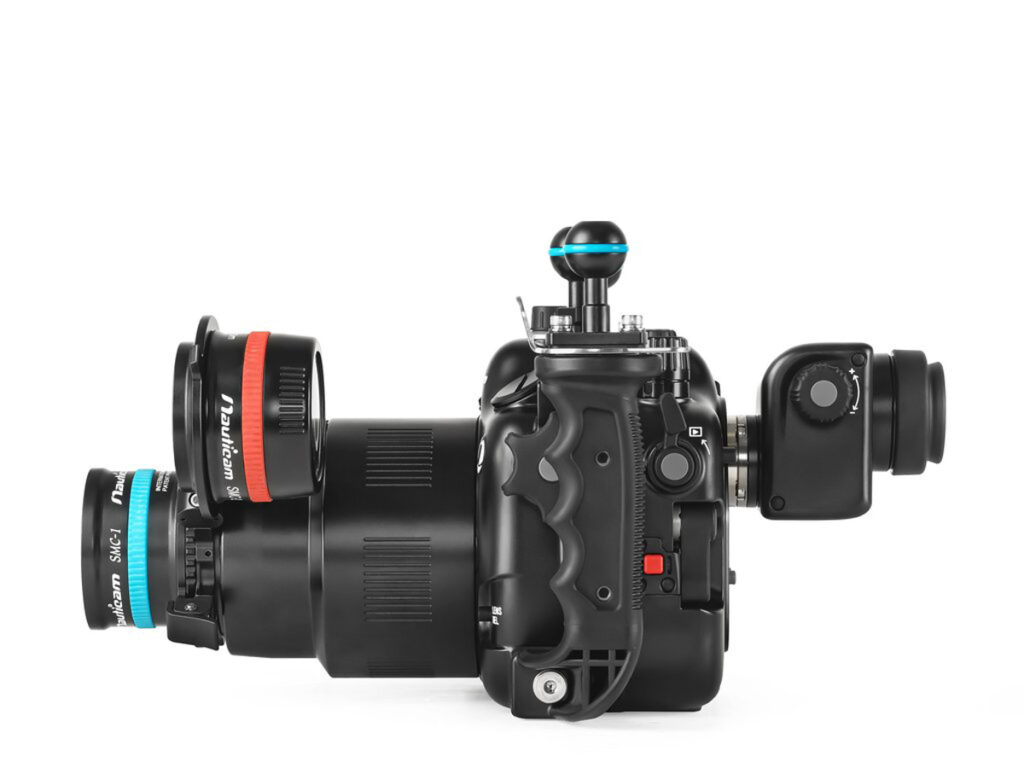 Underwater photography setup with Nauticam NA-A7IV housing for Sony A7IV camera, highlighting durable design and advanced features.