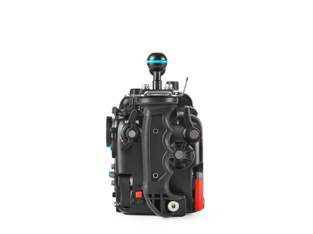 Underwater photography setup with Nauticam NA-A7IV housing for Sony A7IV camera, highlighting durable design and advanced features.