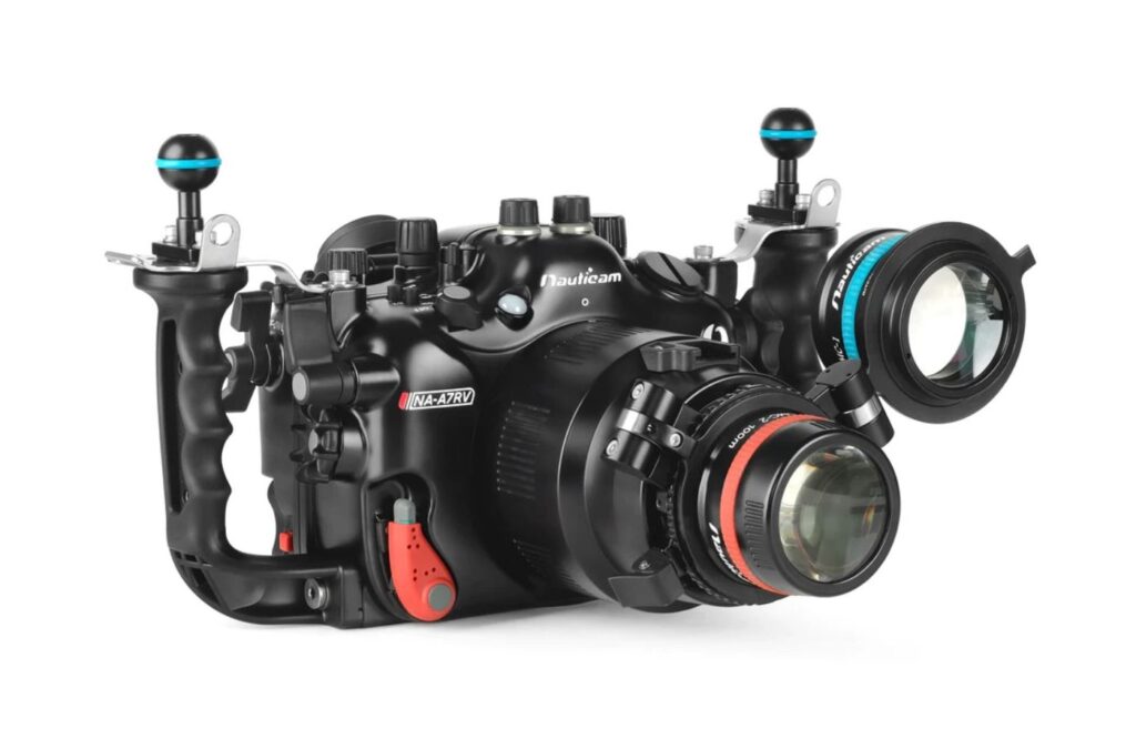 NA-A7RV underwater housing designed for the Sony α7R V camera, featuring a robust and ergonomic design.