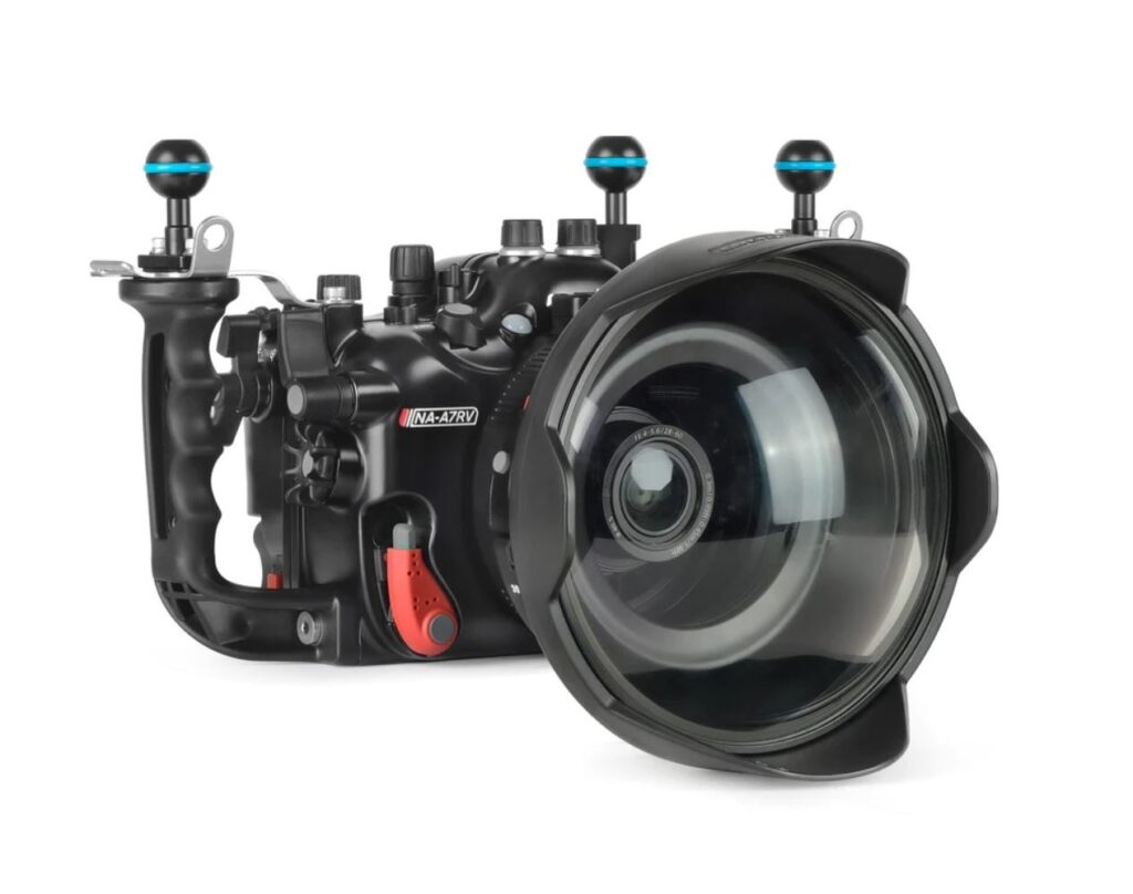 NA-A7RV underwater housing designed for the Sony α7R V camera, featuring a robust and ergonomic design.