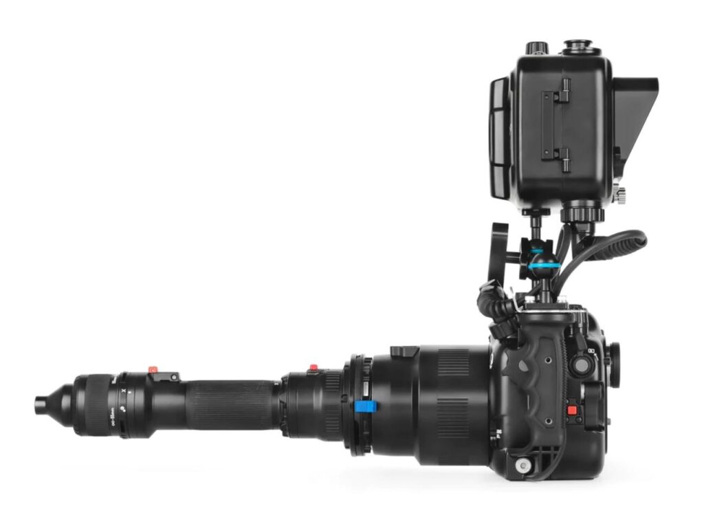 NA-A7RV underwater housing designed for the Sony α7R V camera, featuring a robust and ergonomic design.