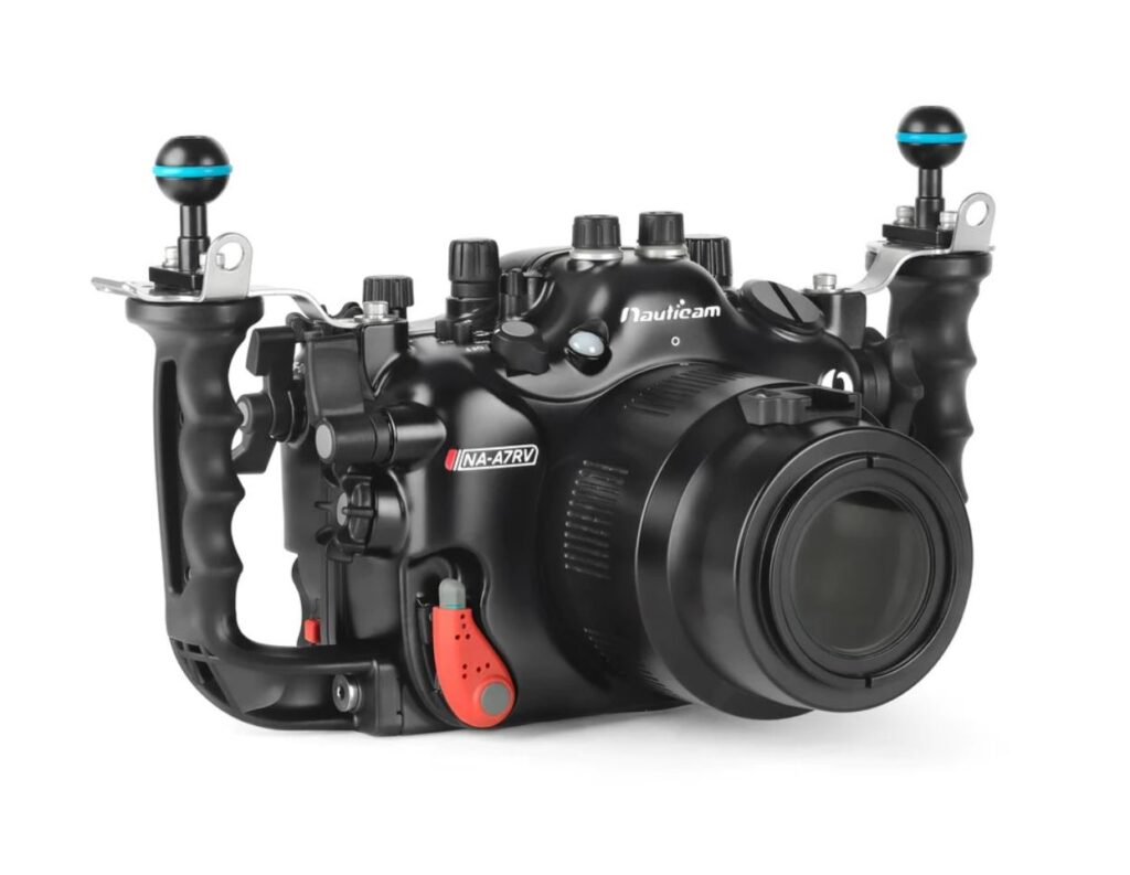 NA-A7RV underwater housing designed for the Sony α7R V camera, featuring a robust and ergonomic design.