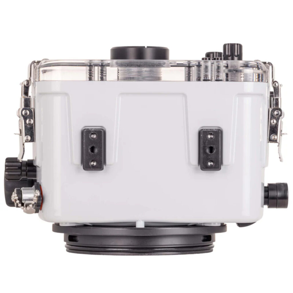 upper view of the Ikelite 200DL Underwater Housing for Canon EOS R5 II Mirrorless Digital Camera, showcasing its durable design and ergonomic controls.