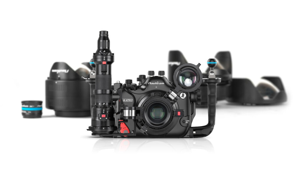 NA-A7RV underwater housing designed for the Sony α7R V camera, featuring a robust and ergonomic design.