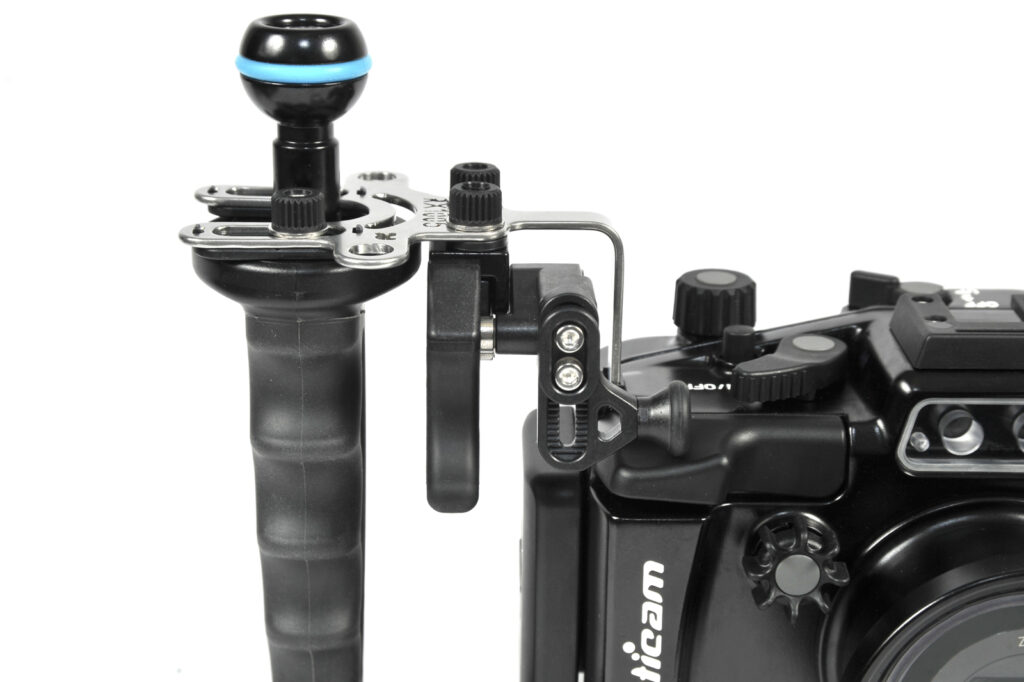 Nauticam RX100 MKV Pro Package with tray, handles, armballs, and vacuum valve for Sony RX100