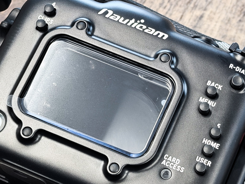 Large rear monitor window and controls on the Nauticam NA-FX5 housing