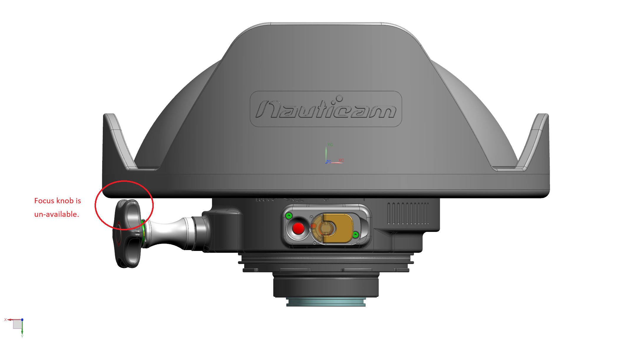 Nauticam N120 setup with #37305 and 230mm glass dome port #18812 showing the standard focus knob